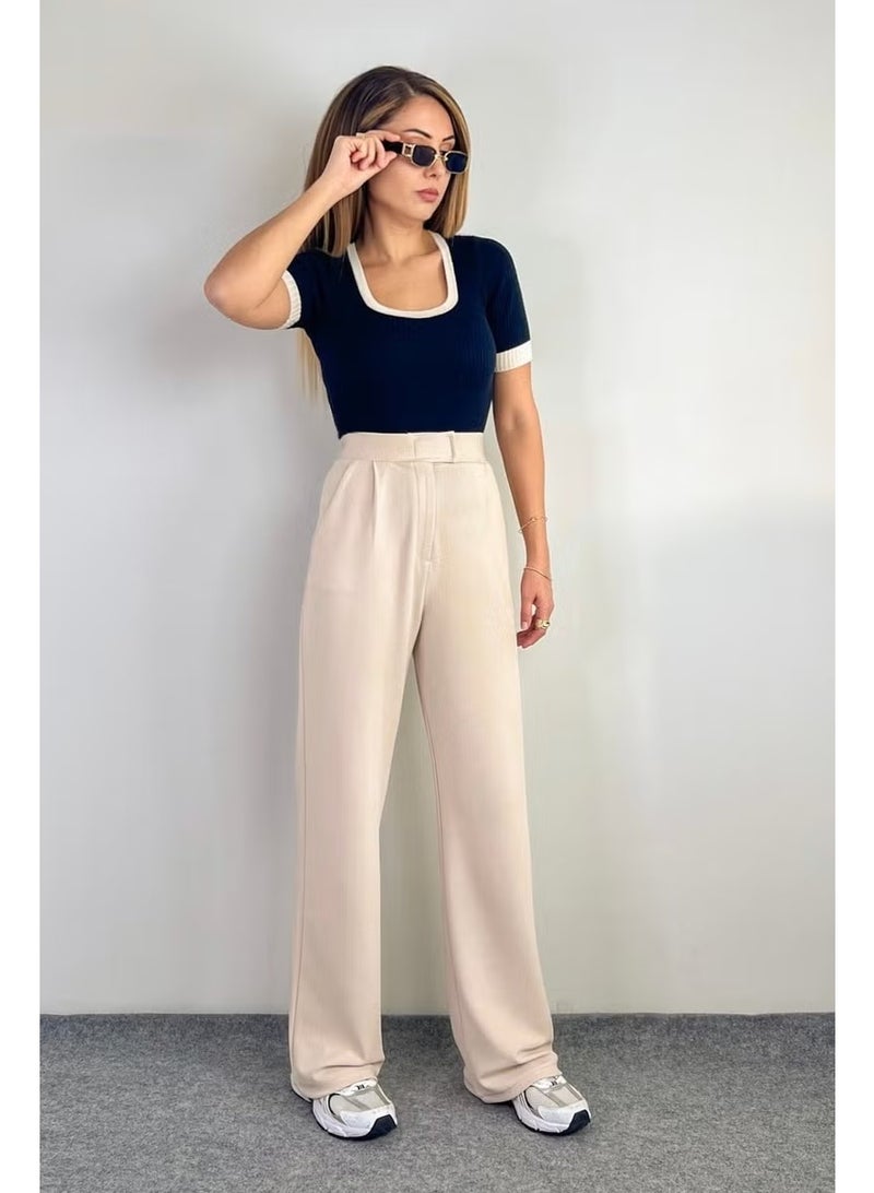 Ritnice Line Women's Lycra Velcro Closure Light Beige Palazzo Trousers - Image 4